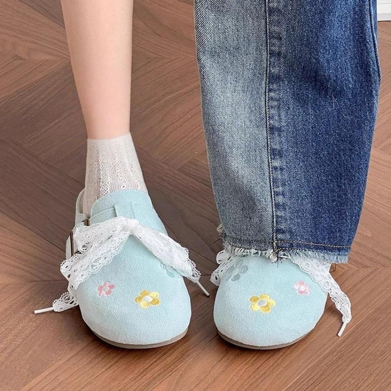 Cute you half-pedal slippers women wear white shoes niche board shoes summer women