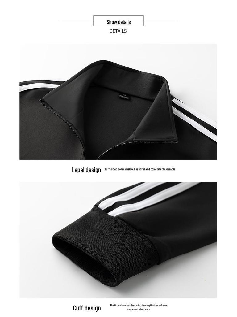 Unisex S-6X Three Stripe Casual Sportswear: Loose Jacket & Long Pants Two-Piece Set