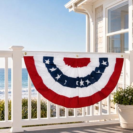 4th of July Outdoor Decoration, American Flag Porch Sign, Red White Blue Hanging Banner, USA Pleated Fan Flag, Patriotic Windsock for Independence Day