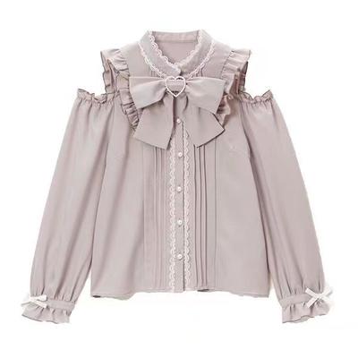 Blusa da Donna Dolce e Piccante a Spalle Scoperte per Primavera/Autunno con Design a Camicia Vintage
