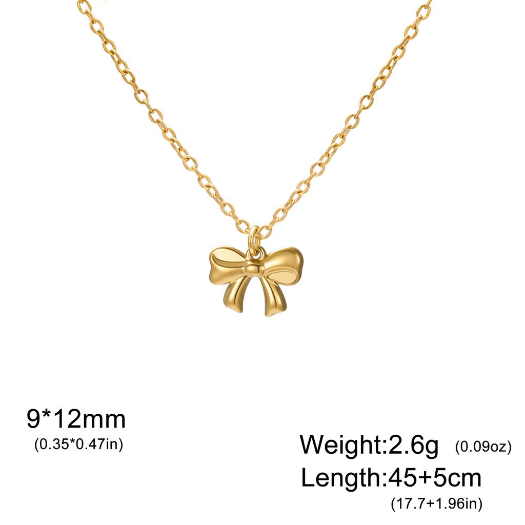 Teamer Bowknot Pendant Necklace Gold Color Stainless Steel Sweet Choker For Woman Girls Trendy Jewelry Gift New In Wholesale