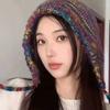 Color wool hat female cute loli pullover strap warm knitted headgear mixed color ear protection hat