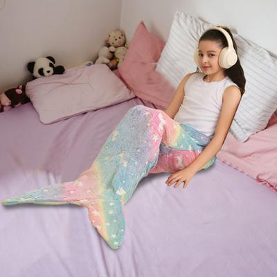 Yousheng Mermaid Tail Blanket Glow-in-the-Dark Sleeping Blanket Plush Throw Blanket Sleeping Bag for Children Sofa Couch Bed Use