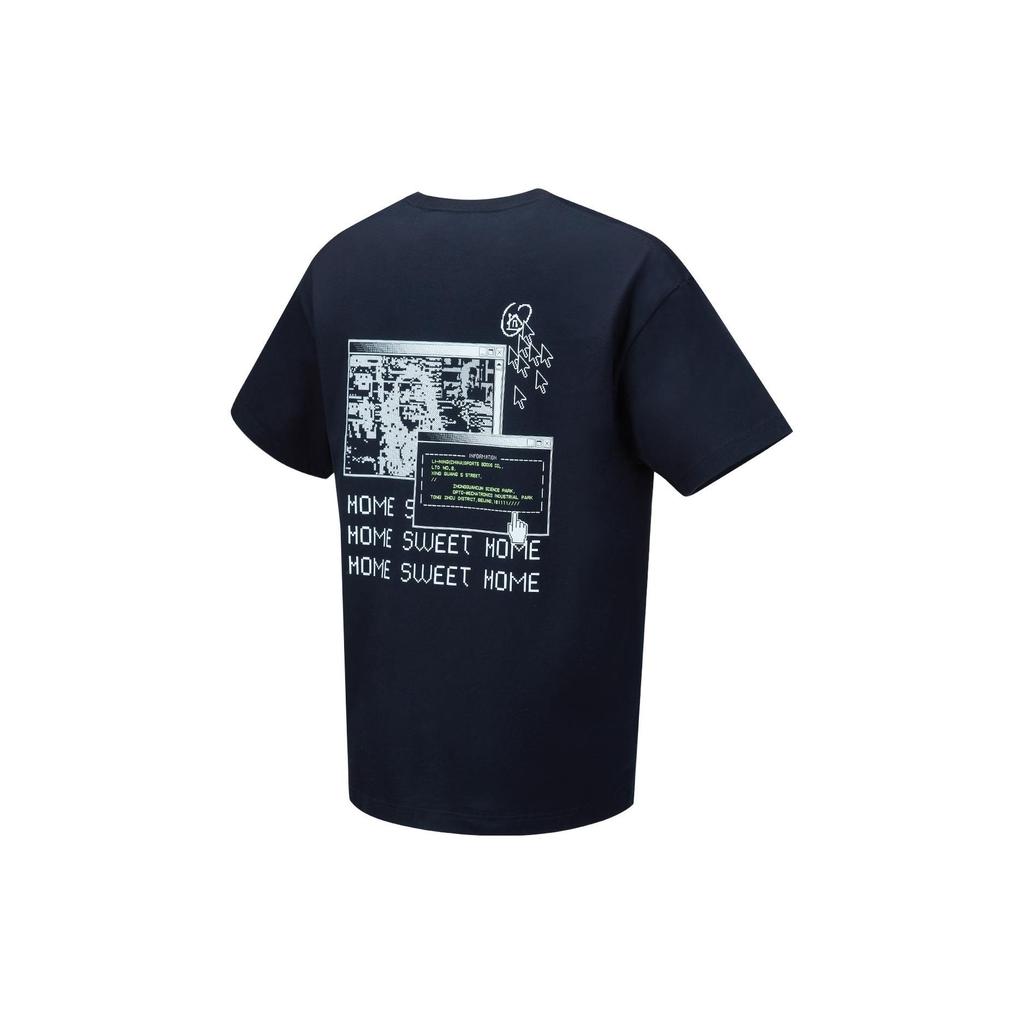 Li Ning Pattern Park Back Letter Print Round Neck Short Sleeve T-Shirt Unisex T-Shirt Black AHST143-2