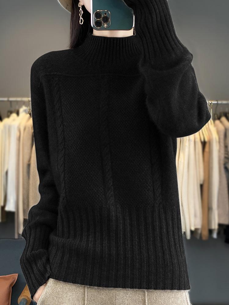 Women's Fashion High Neck Wool Cable Knit Sweater - Autumn/Winter Collection