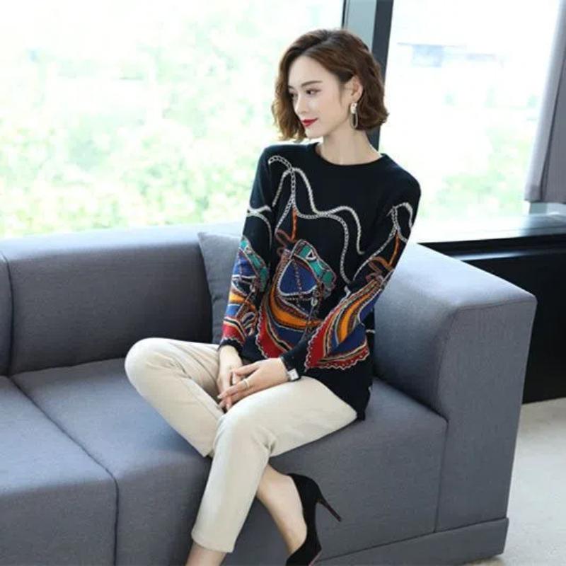 Spring Autumn New Pullovers Women Retro Elegant Loose and Versatile Look Thin Korean Version Base Winter All-match Sweaters