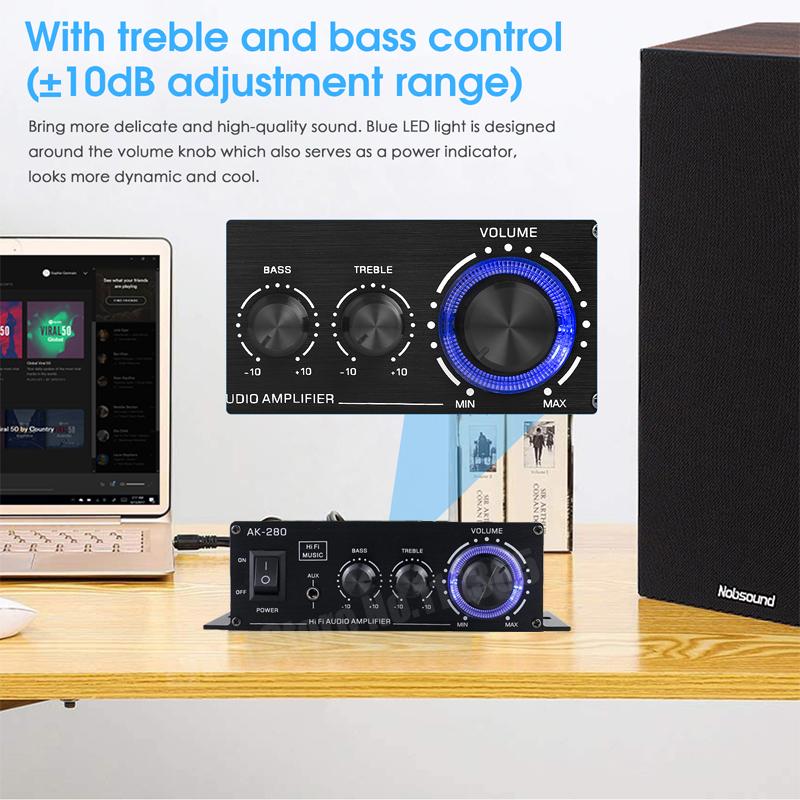 AK280/AK270/AK170 Audio Amplifiers for Car Home Bass 2.0 Channel Hifi Sound Amplifier Home Digital 12V Mini Treble Power Amplify