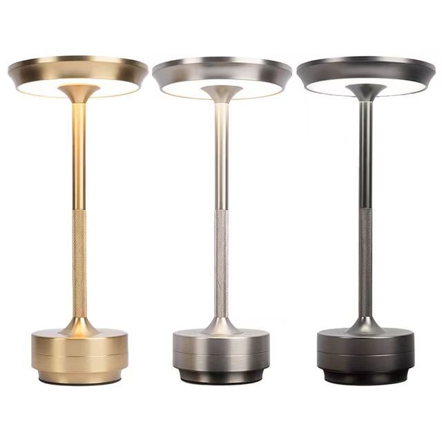 1pc Portable LED Table Lamp 3 Color Touch Control 3 Level Brightness USB Rechargeable Metal Texture Office Atmosphere Light