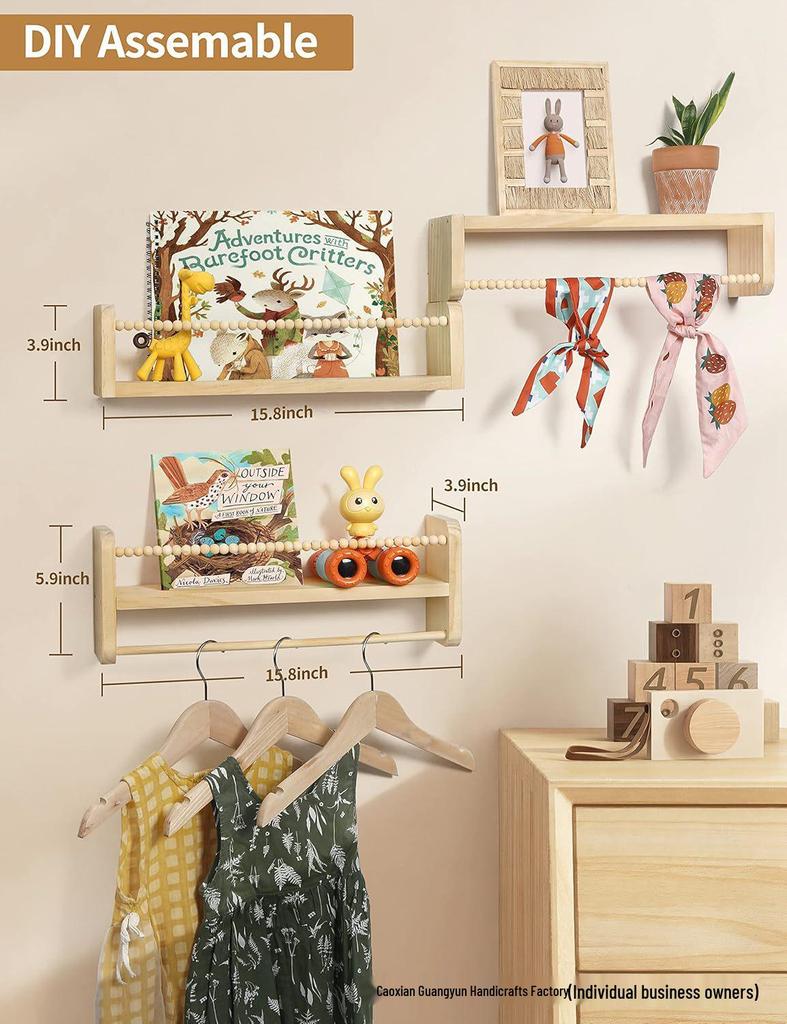 Children's Multi-Layer Wall-Mounted Wooden Bookshelf