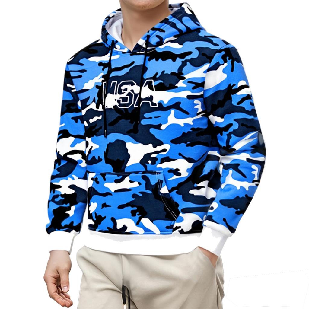 Men's Camouflage Printed Letter Embroidered High-weight Hoodie, Men's Trendy Sporty Casual Hoodie