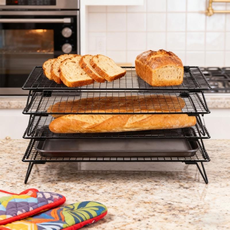 4 Piece Tiered Oven Cooling Rack Set Heat Resistant Carbon Steel Grids for Cakes Cookie Baking Essential