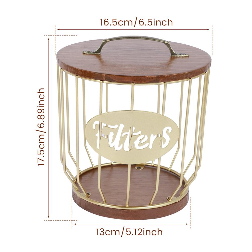 Coffee Capsules Holder Metal Large Capacity Coffee Pod Organizer with Wooden Lid for for Coffee Bar Counter Storage Container