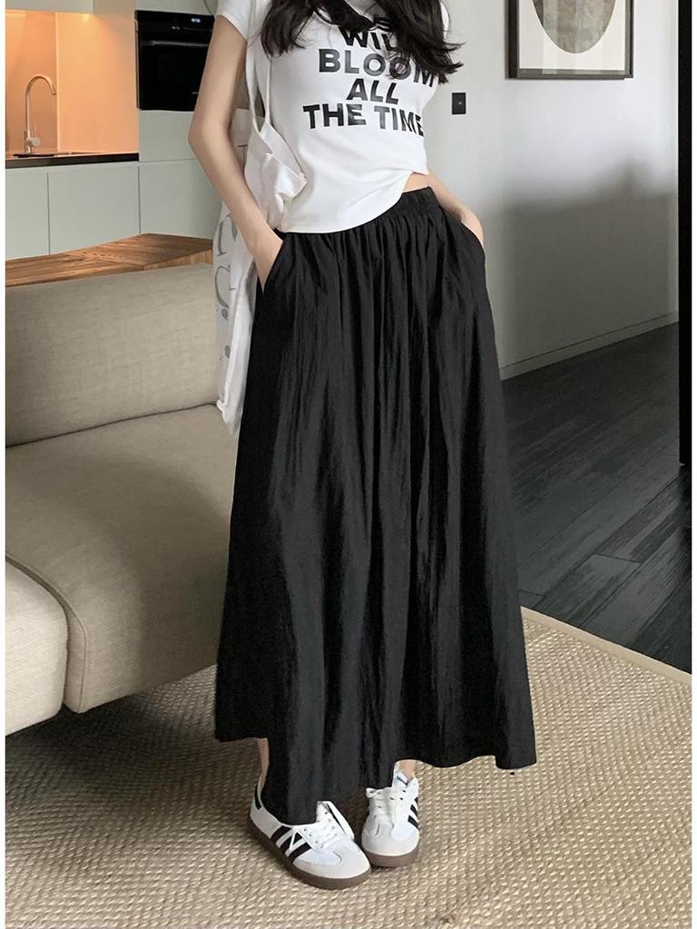 Pleated Yamamoto Women's High Waist Slimming A-Line Midi Umbrella Skirt - Spring/Summer Korean Style, Plus Size Available.