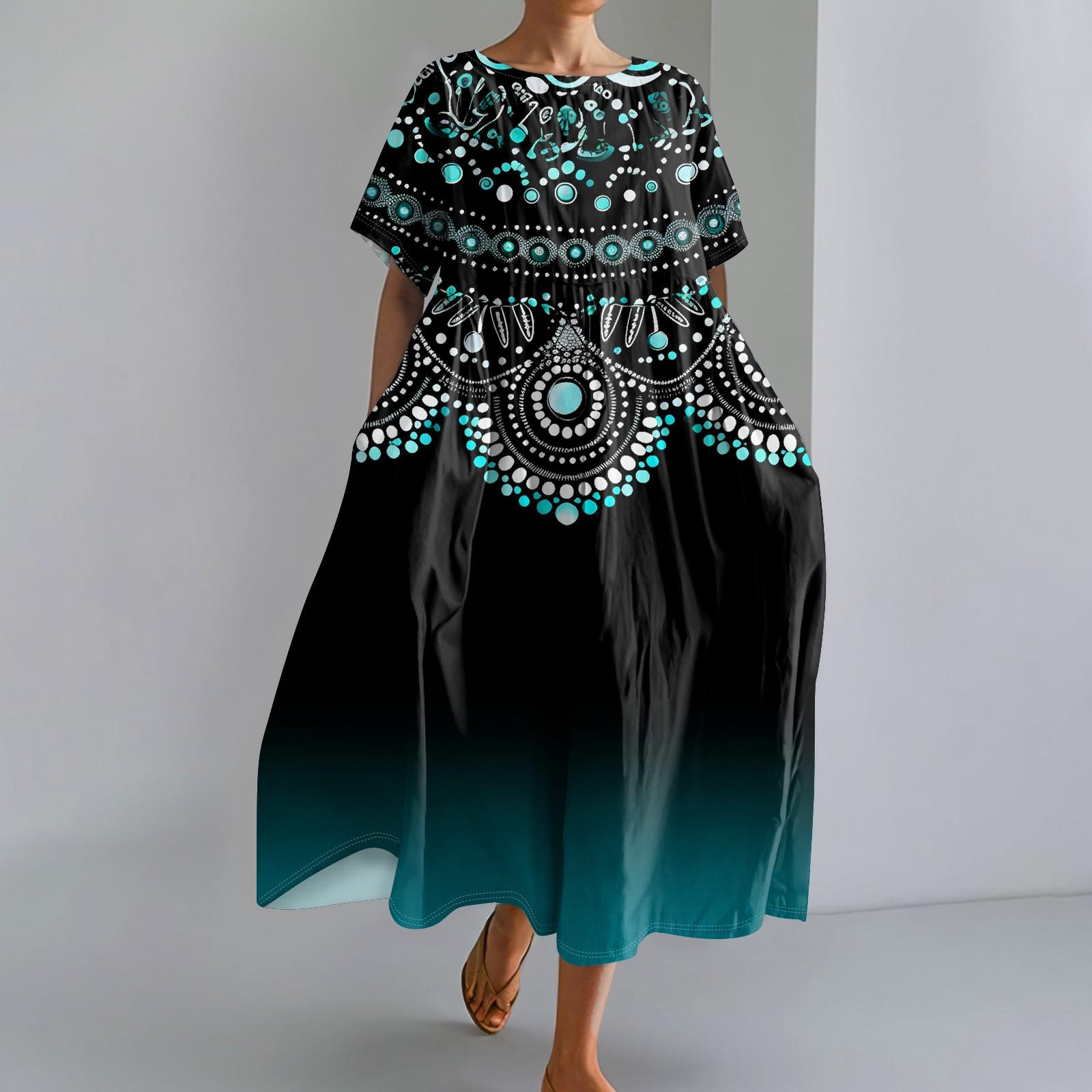 

Женское модное платье с карманом и круглым вырезом с короткими рукавами и принтом XXXL