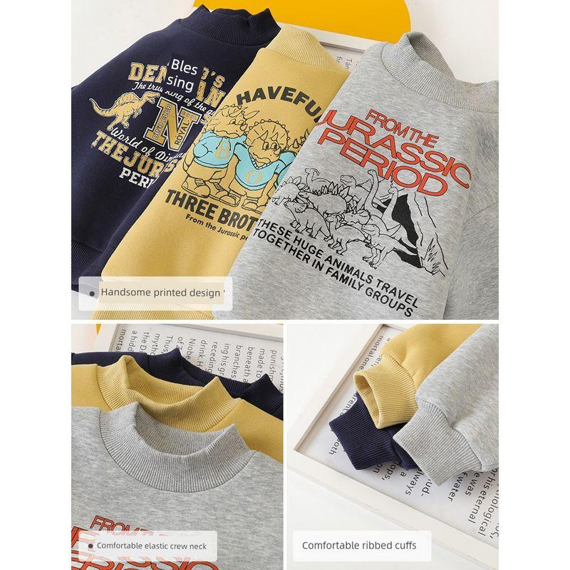 Right European Style Boys' Fleece-Lined Thick Sweatshirt Winter Clothing Autumn and Winter New Children's Clothing Baby Warm Top Winter Trendy