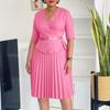 Women's new fashion plus size temperament Tongle V-neck pleated African dress