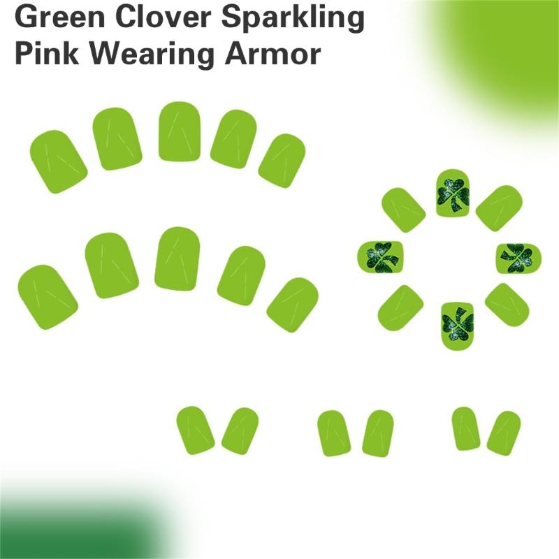 24 Pcs Short Square False Nail Glossy Stick on Nail Saint Patricks Day Press On Nail Clovers Artificial Nail