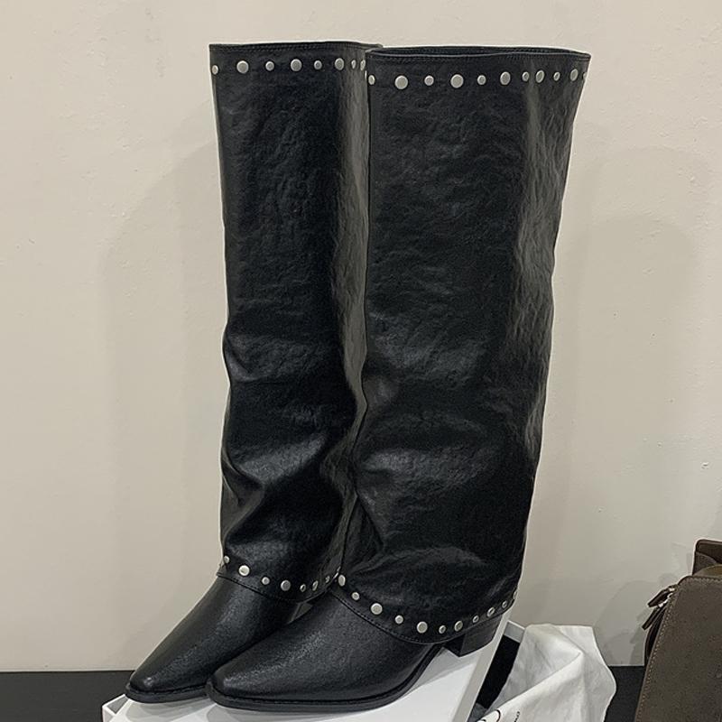 Eilyken design style Long tube patchwork Women's high heeled boots Fashion Highlighting pointed heels Evening wear Autumn Winter Shoes