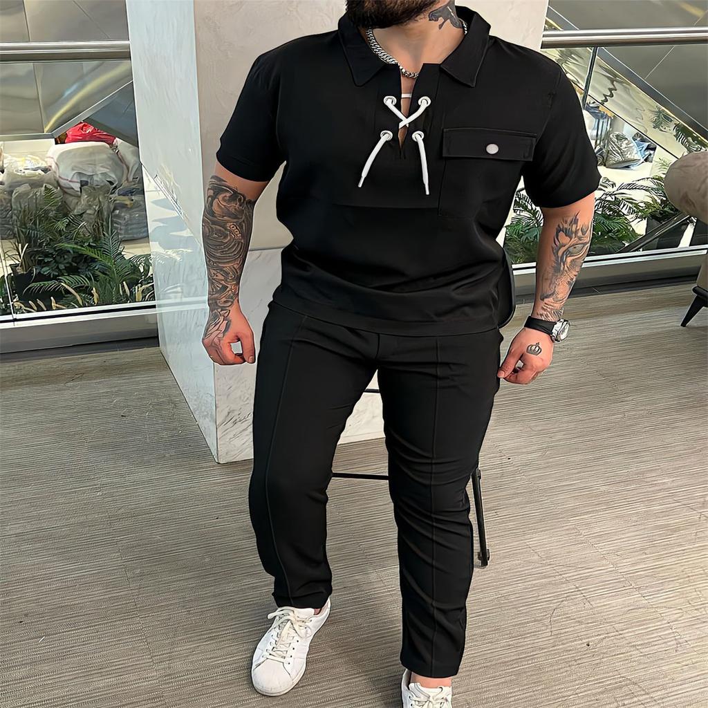 Herbst Mode männer Hemd Casual T-shirt Kurzarm Casual Hosen Hip Hop Persönlichkeit Set