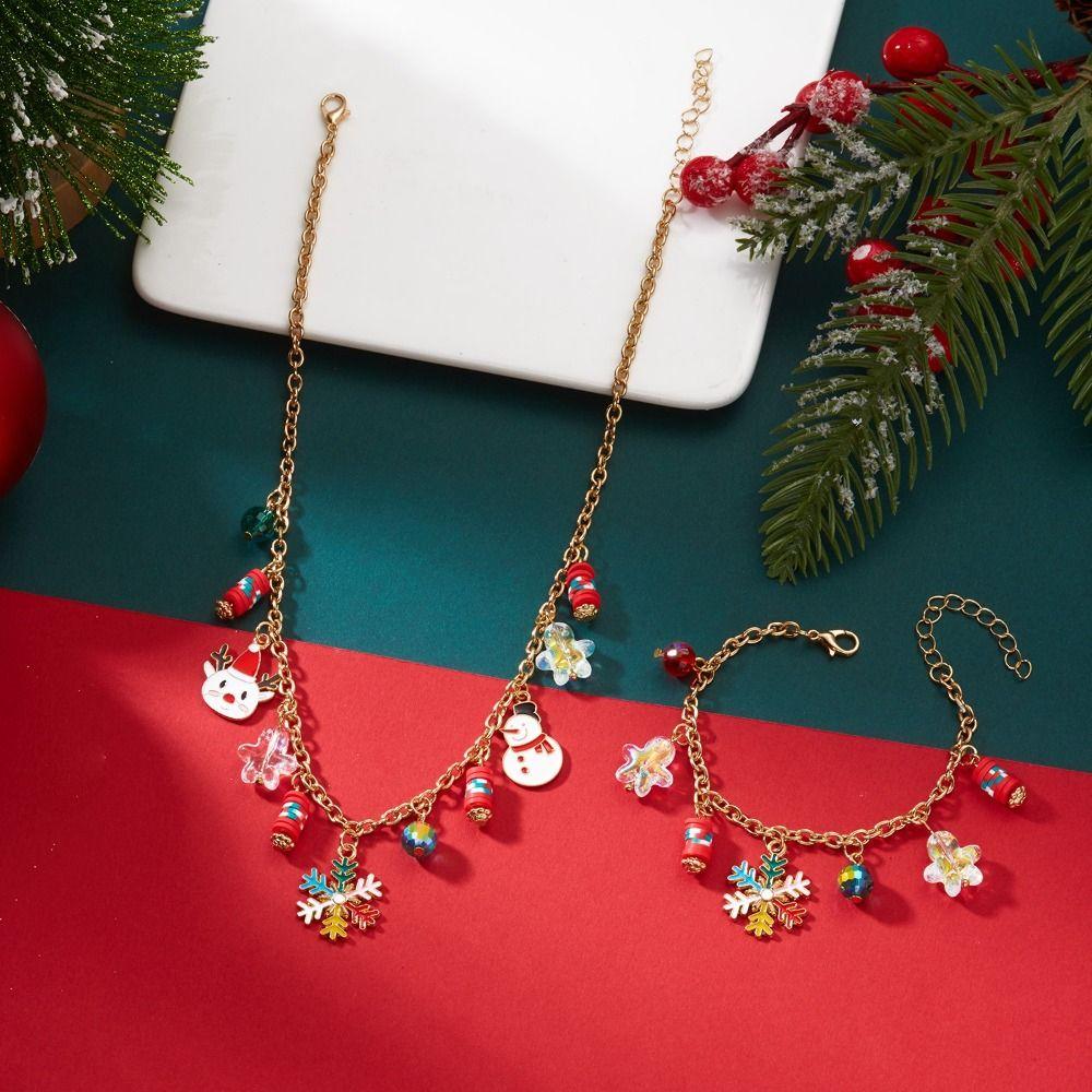 Handmade Snowman Necklace Rhinestone Santa Necklace Classic Snowflake Necklace  Friendship Jewelry