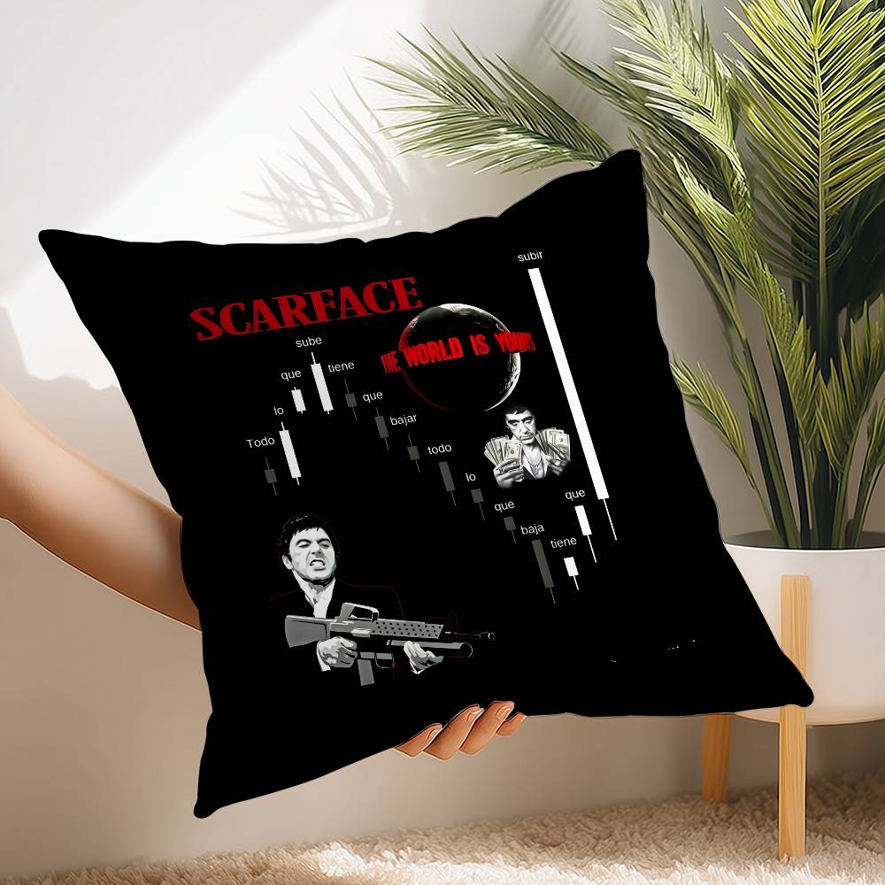 Classic Movie S-scarfaceS Vintage Pillow Case Short Plush Print Cushion Cover Square Throw Pillow Covers Sofa Home Decor