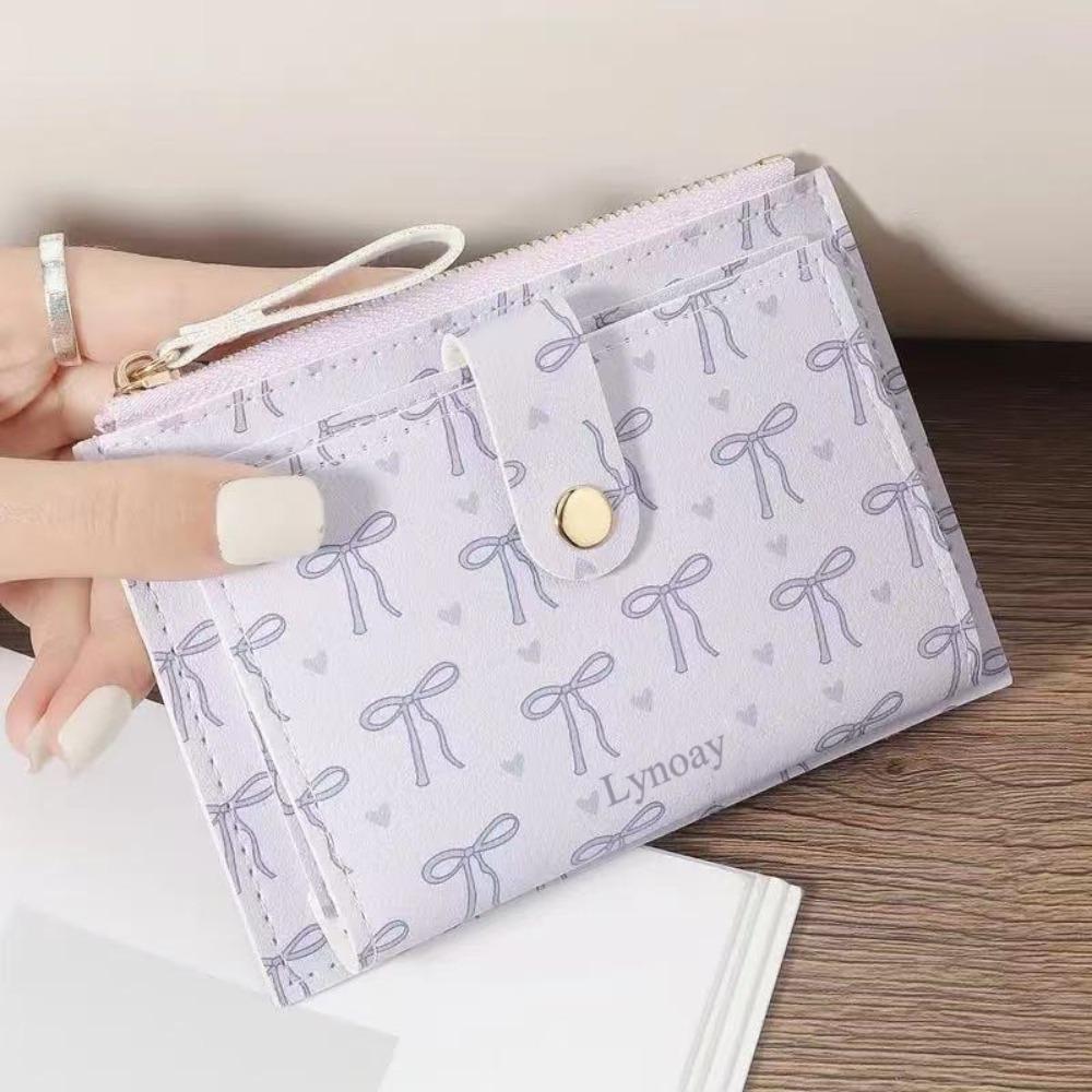New Ultra-thin Short Wallet Zipper Bowknot Card Clip Lightweight Coin Purse Women