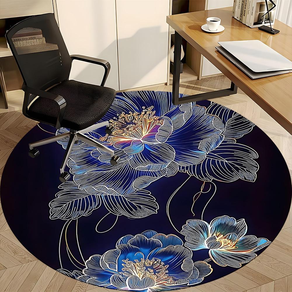 1pc Floral Design Office Round Area Rug, Indoor Mat Suitable For Office, Under Office Chairs Bedroom Living Room Home Decor, Room Deco