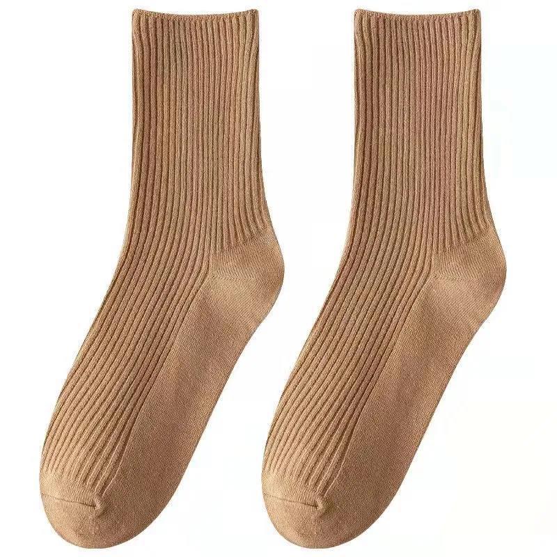 Female Spring and Autumn Solid Color Vertical Long Tube Stack Socks