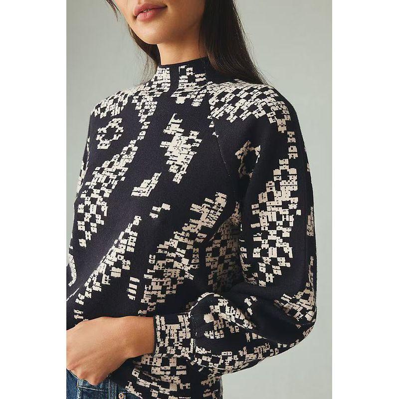 

Американский стиль ~ Два цвета Весна, Осень и Зима Ретро принт Элегантный воротник-стойка Топ с длинным рукавом Hagian. XXS