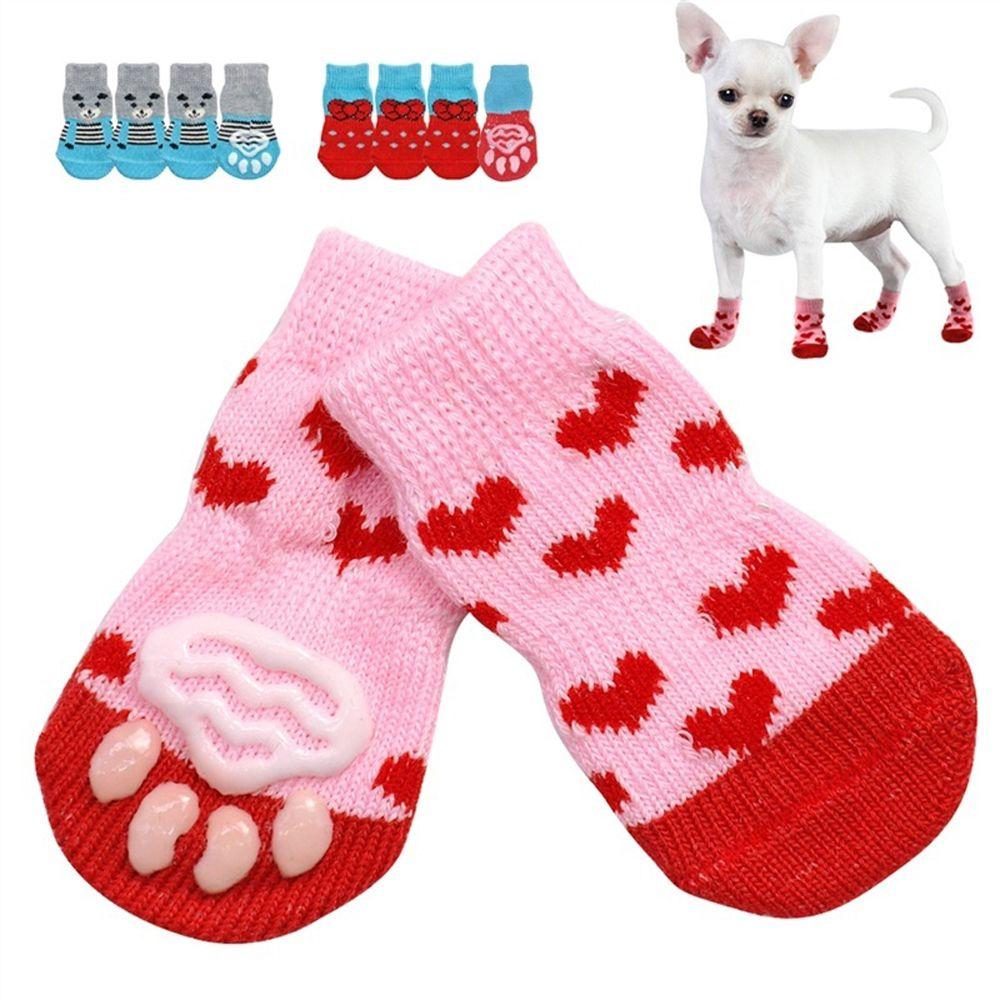 4Pcs/set Paw Protectors Candy Color Pet Supplies Puppy Boots Anti-Slip Dog Shoes Knitted Socks