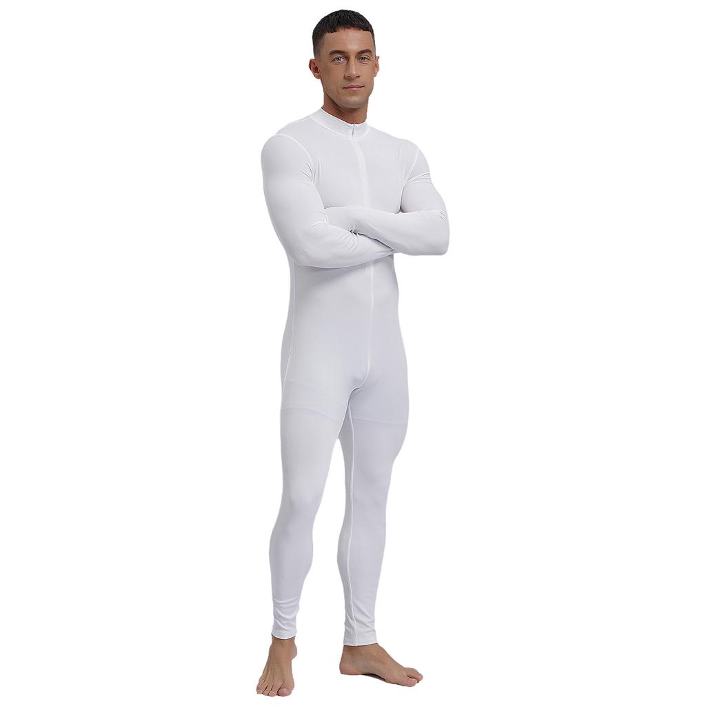 Macacão Unitário Listrado Masculino Gola Alta Manga Longa Calça Zíper Frontal Estilo Romper Roupa Esportiva Yoga
