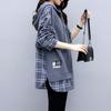 Women's Hooded Long Sleeve Loose Fit Commute Style Plaid Spliced Fake Two Piece Hoodie Pullover Top