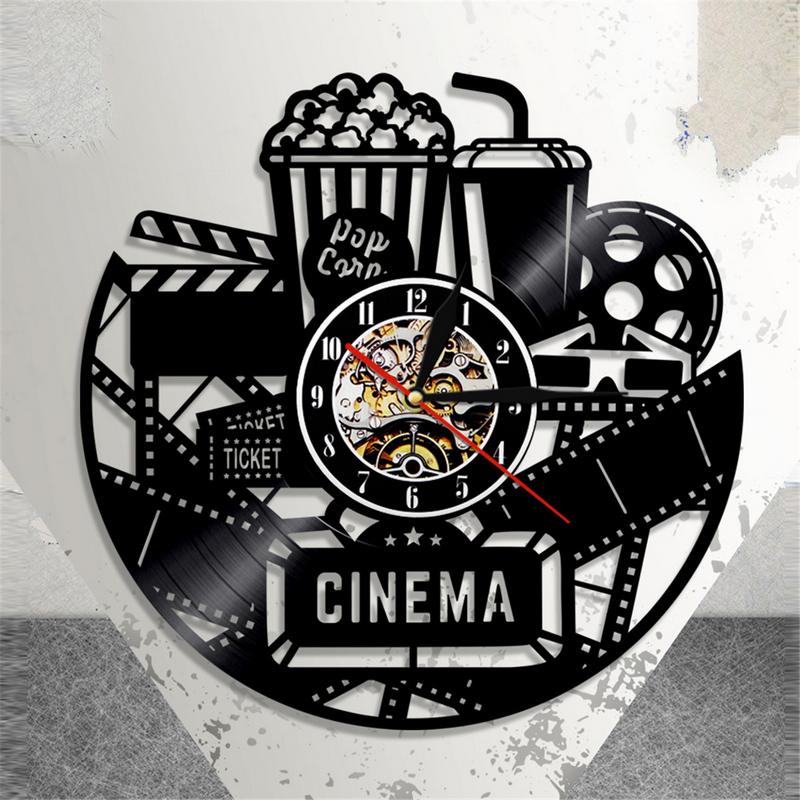 12" Creative Popcorn Wall Clock Theater Movie Cinema Bar Clock Home Decor Black