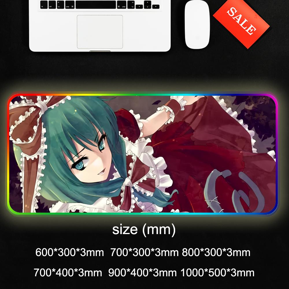 Hina Touhou Mouse Pad RGB Gaming Mousepad Big LED Pad PC Desk Mat Luminous Mouse Pad Large Keyboard Mats Table Rug With Backlit