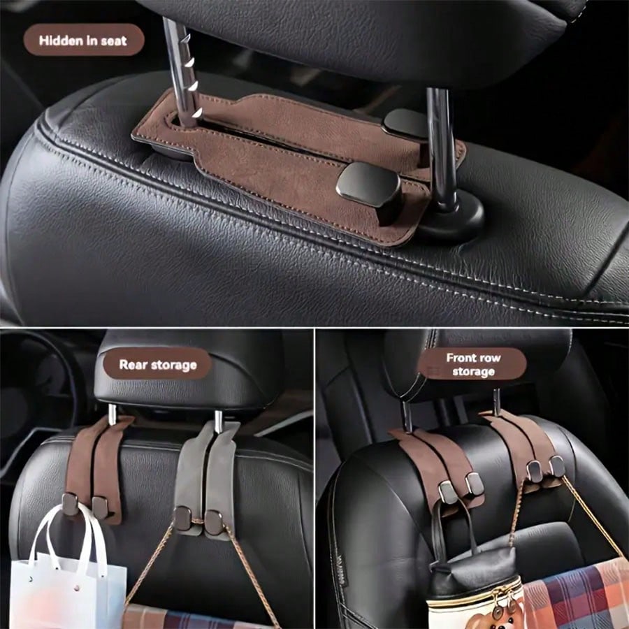 Car-mounted car hooks for rear seat storage and placement hooks