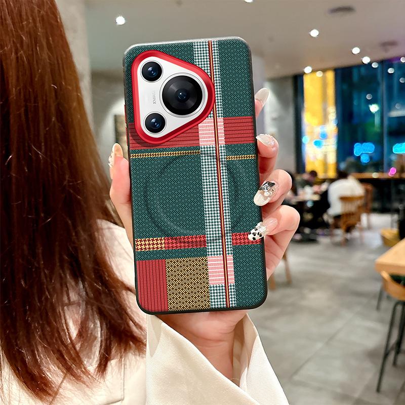 

For Huawei Pura 70 80 Pro Plus Ultra Case Red Green Stripe Leather Magsafe Individual Metal Keys Matte Anti-Slip Grip Soft Cover Artificial leather&Huawei Pura 70