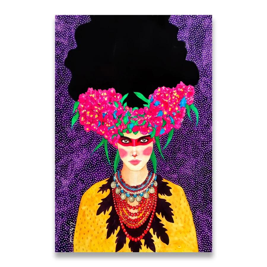 Vintage Abstract Girl Long Hair Flower Women Wall Art Canvas Painting Fashion Poster Wall Pictures For Living Room Home Decor