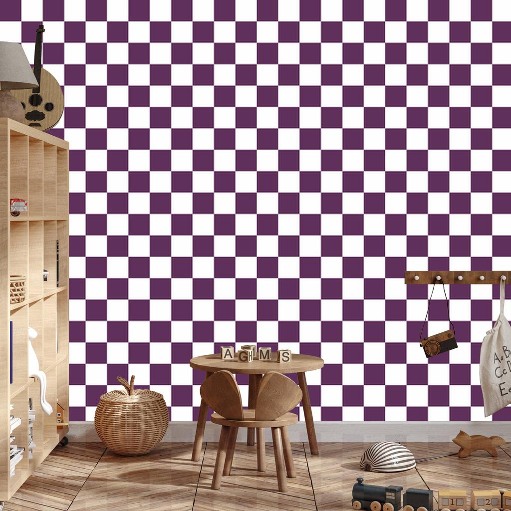 Checkerboard Wallpaper in White, Plum and Purple for Living Room and Bedroom 50x1000
