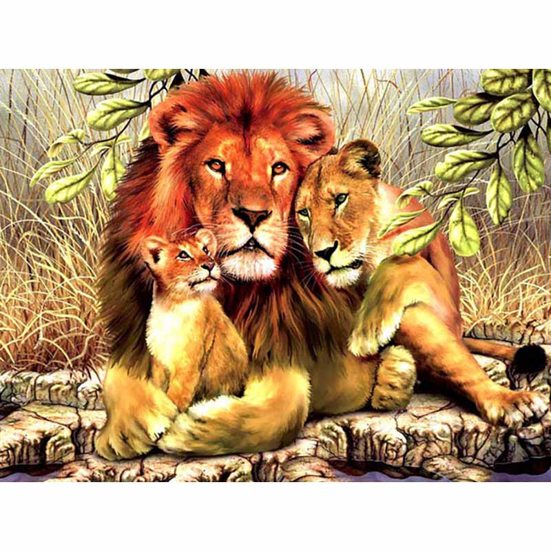 New 5D DIY Animal Diamond Painting Lion Diamond Embroidery Sunset Cross Stitch Full Round Drill Home Decor Manual Gift