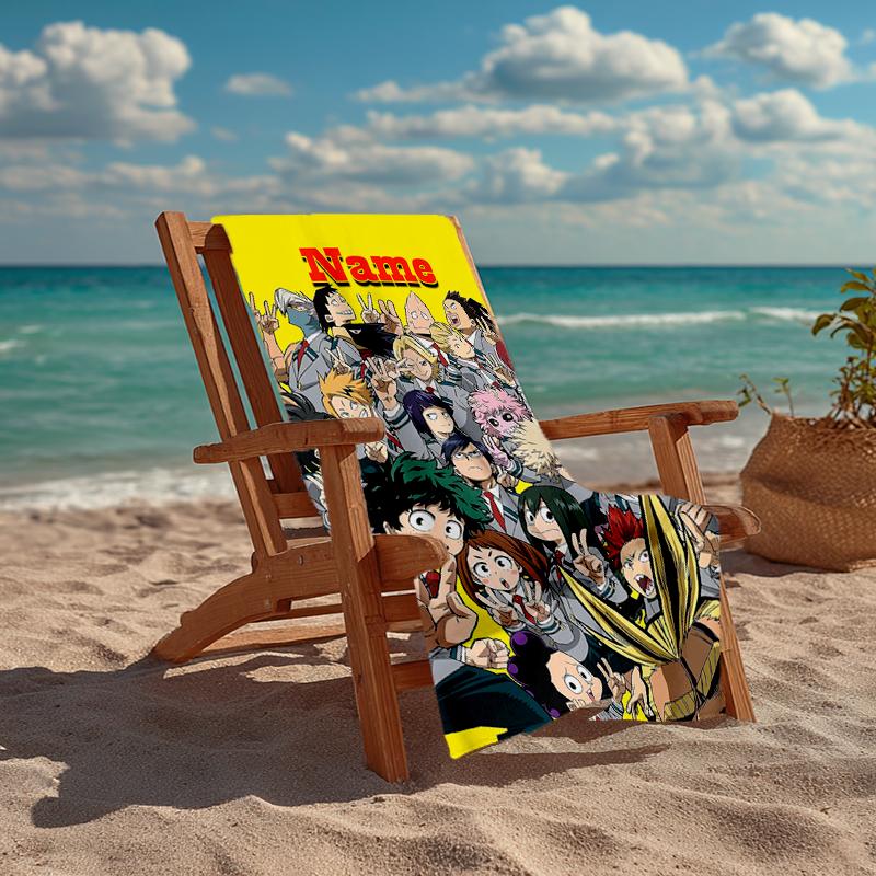 Custom Name Ultra-Soft Beach Towel with My Hero Academia Theme,Ideal for Pool - Camping, Diving - Perfect Travel Essential, Vibrant Beach Towel.