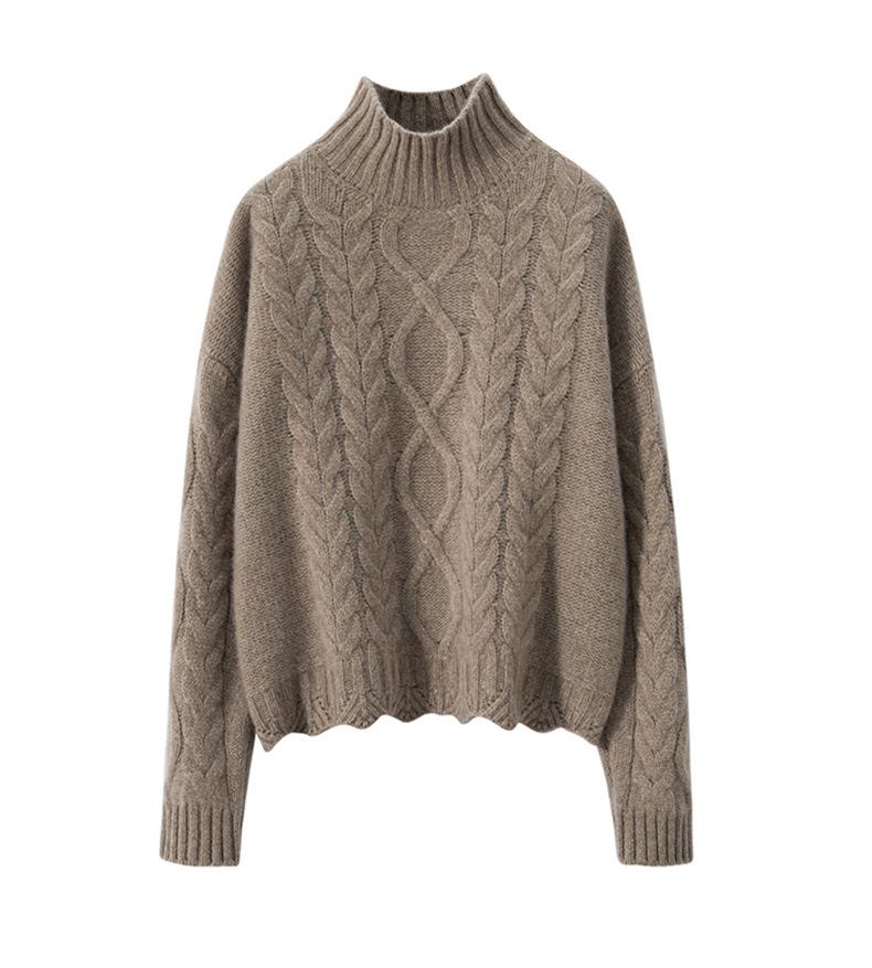 2024 Women's Retro Cable Knit High-Neck Loose Cashmere Sweater