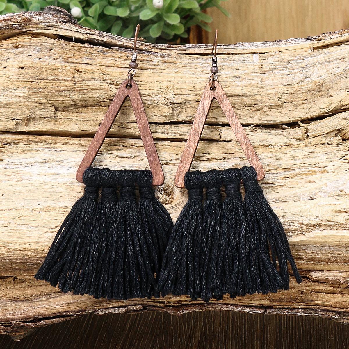 

Серьги-капли в стиле бохо-пастораль для женщин, винтажная мода, красочные наборы, деревянная геометрия, ручная вязка, для праздничной вечеринки, сцены