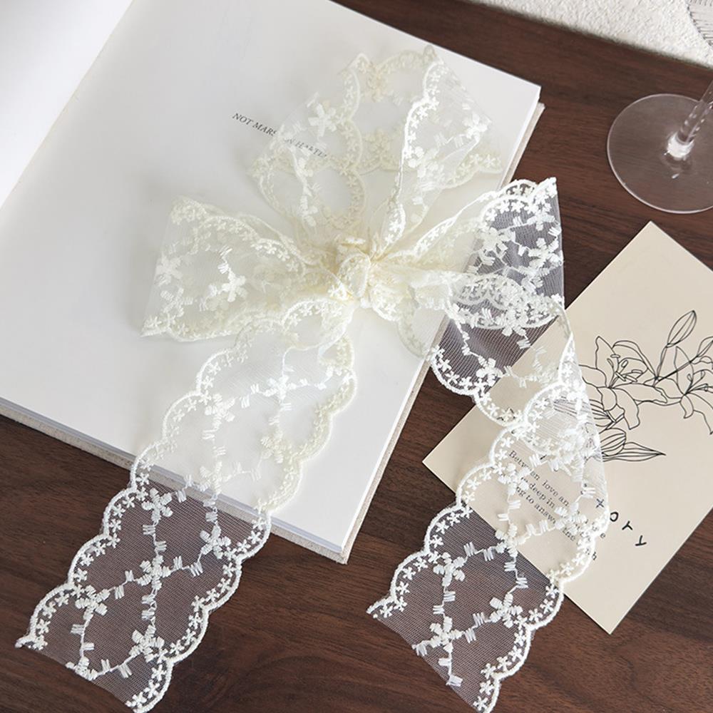 Floral Embroidery Hair Scarf Lace Long Ribbon Scarf White Flower Lace Neckerchief  Decorative Strap Necklace Head Wrap Scarves