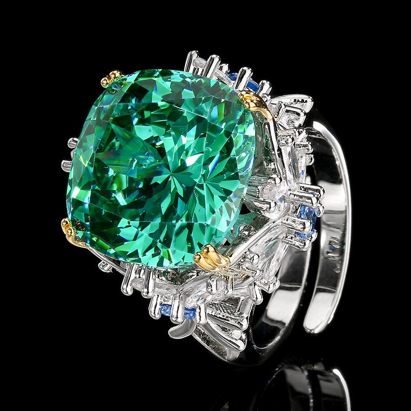 

Jewelry Ring Millennium Rose Che Para Green Blue Square Light Luxury High Sense Opening Female
