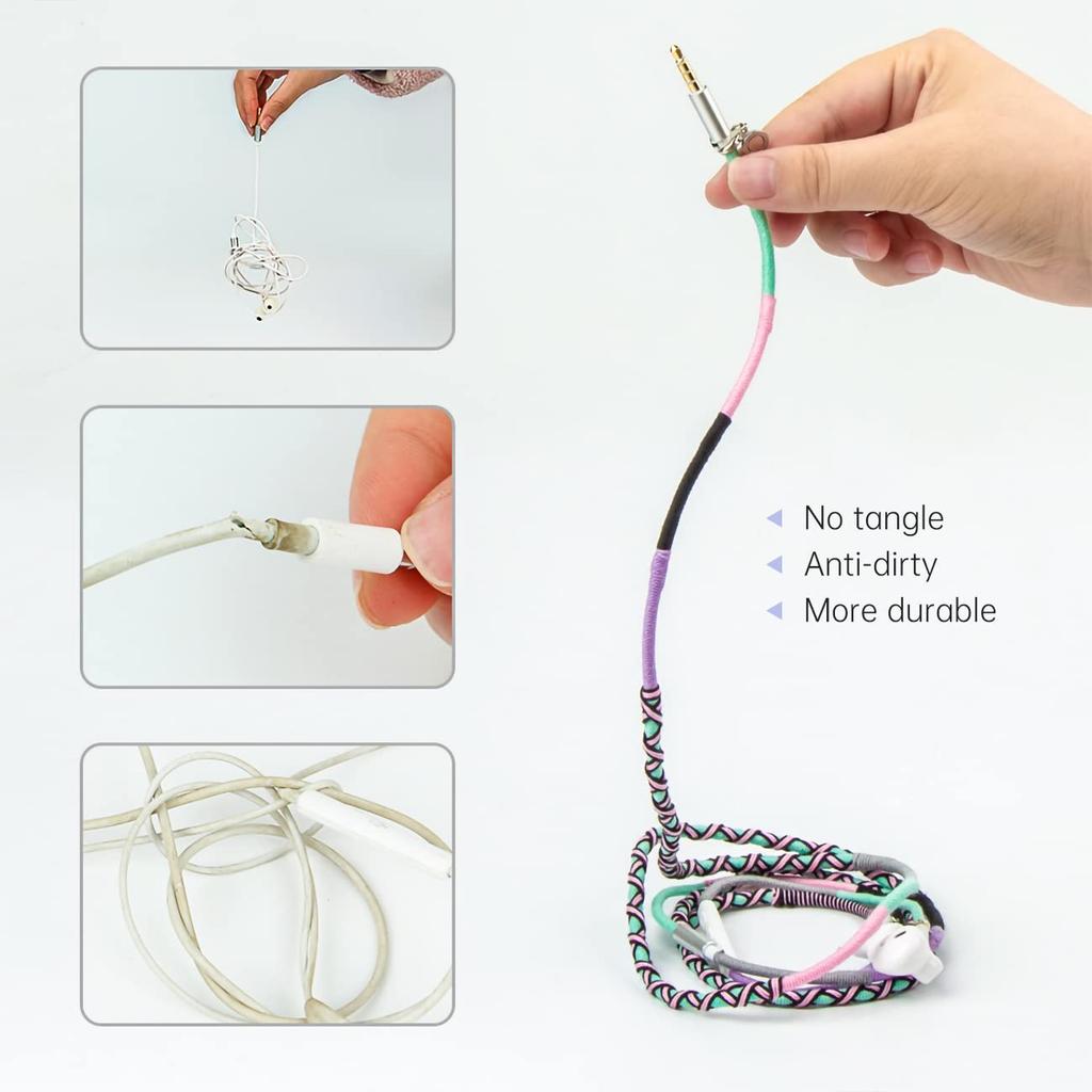 URIZONS Earphone Bracelet, Colorful Braided Earphones - 3.5mm Wired Headphones with Mic, Remote In-Ear Sports Headset for iPhone, Handmade Fabric,