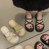 Fashion Platform slippers Women wear Summer 2024 new French cross toe high heels beach Roman sandals ultra fire flip-flops