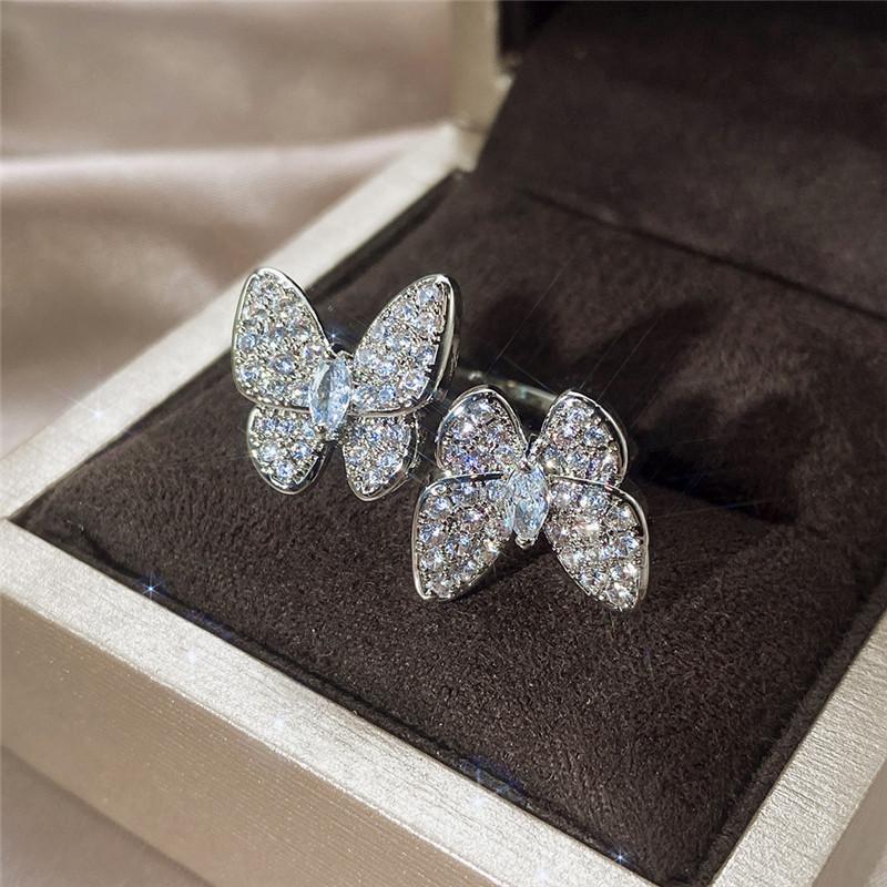 CAOSHI Women s Opening Ring Exquisite Butterfly Zircon for Engagement Party Brilliant Zirconia Statement Trendy Accessories resizable