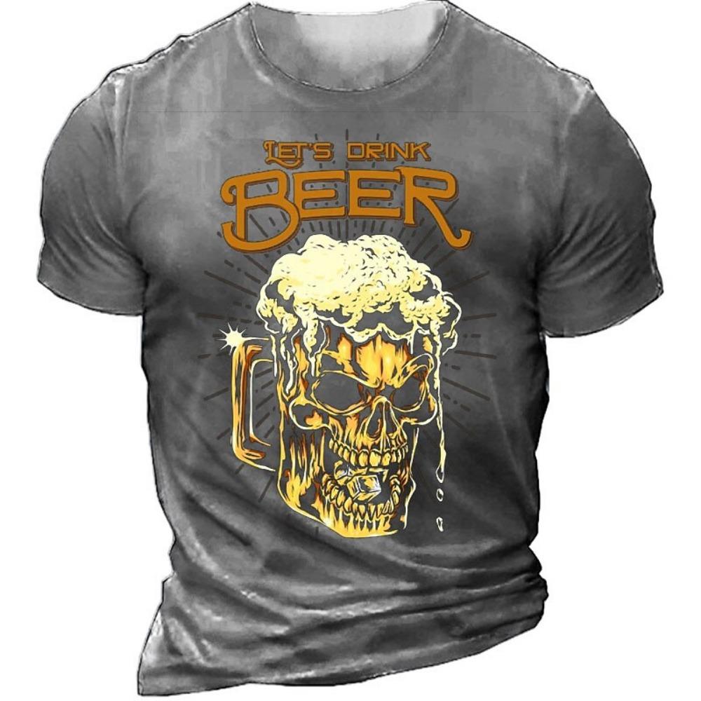 Yaz Moda Erkekler Retro Bira grafik tişörtler Avrupa ve Amerika Trend Kişilik Vintage Baskılı Yuvarlak Boyun Kısa Kollu Tees