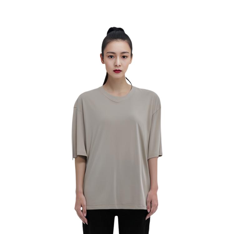 Uniqlo Solid Color V-Neck Pullover Short Sleeve T-Shirt Unisex Tops Light-Beige 455364-30