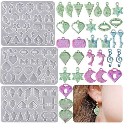 Poppy Tree Resin DIY Silicone Mold for Earring Pendants: Leaf, Heart, Moon, Cross Shapes - Perfect for Drip Glue Crafting.